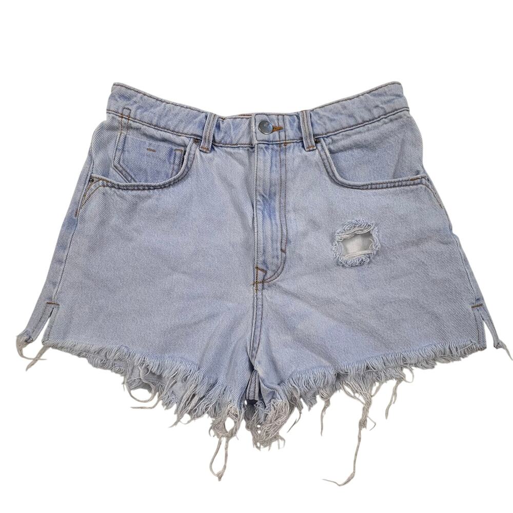 Zara Distressed Denim Shorts Women's 6 Light Wash Festival Frayed Grunge